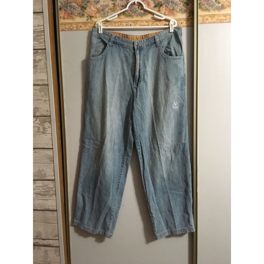 Timberland 38 x 32 Light Wash Denim Straight Boot Y2K 90s Classic Jeans